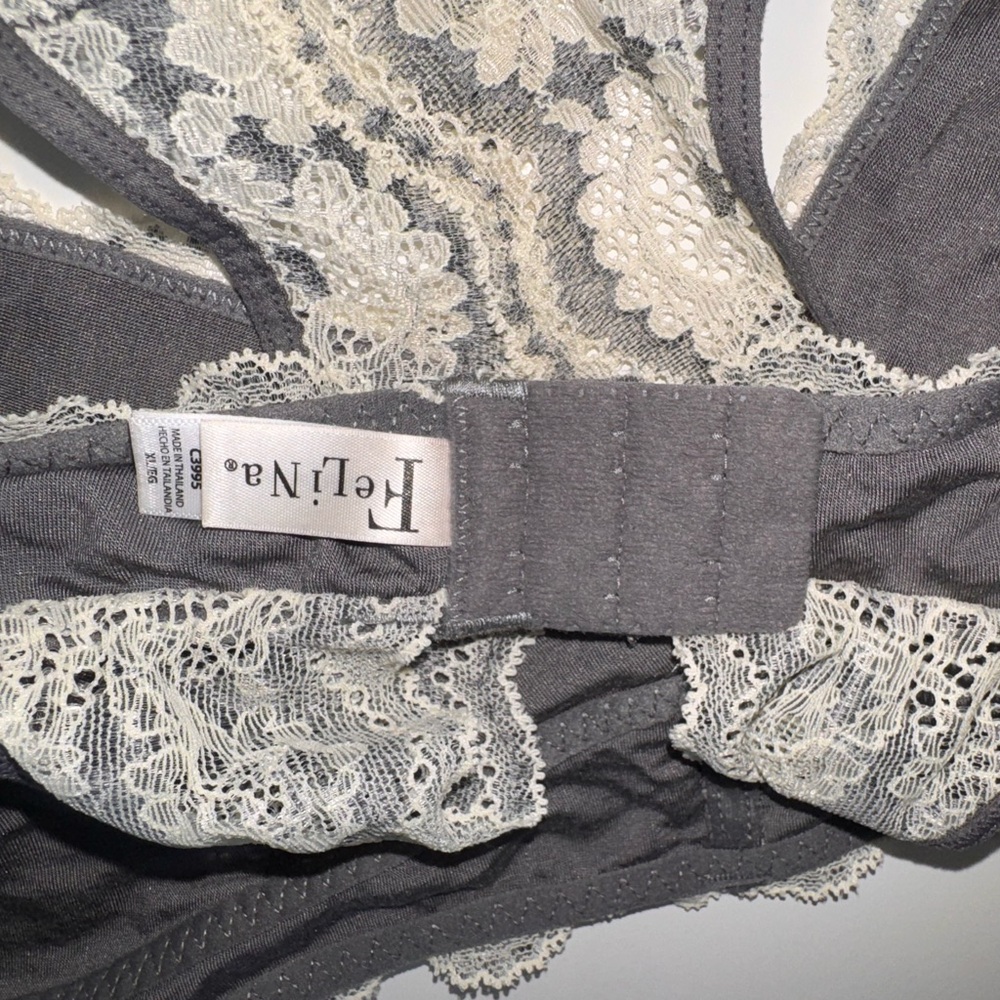 Felina Charcoal and Ivory Lace Bralette